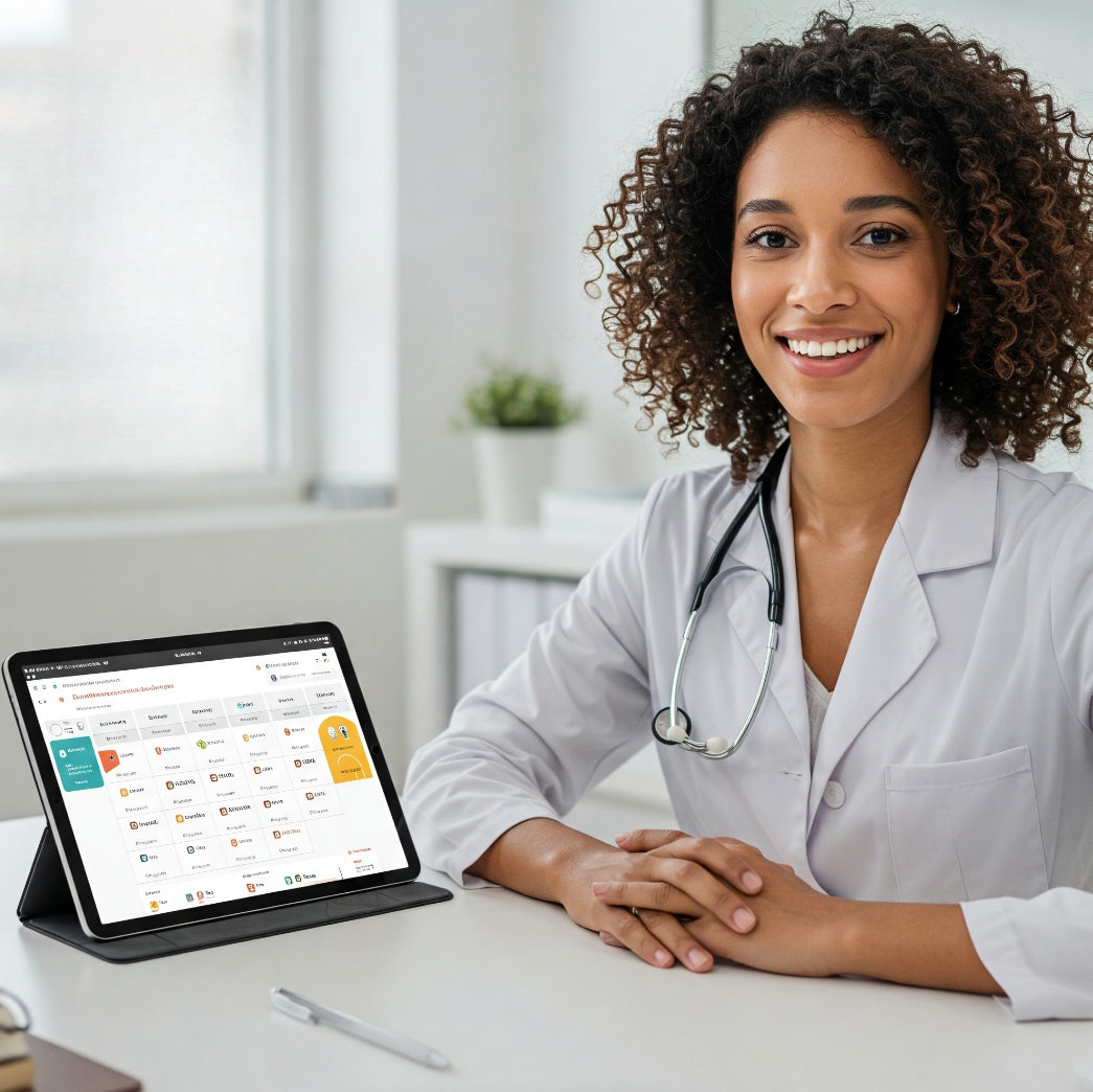 Profesionales de la salud utilizando herramientas digitales de Syncare